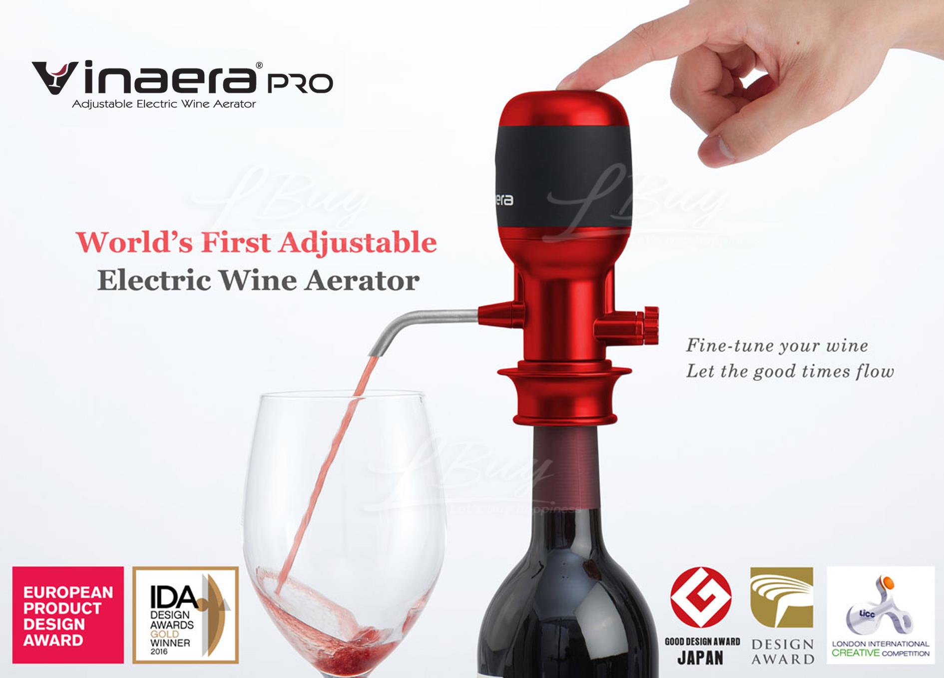 Vinaera Pro M7 Adjustable Electric Wine Aerator Red Wine Color
