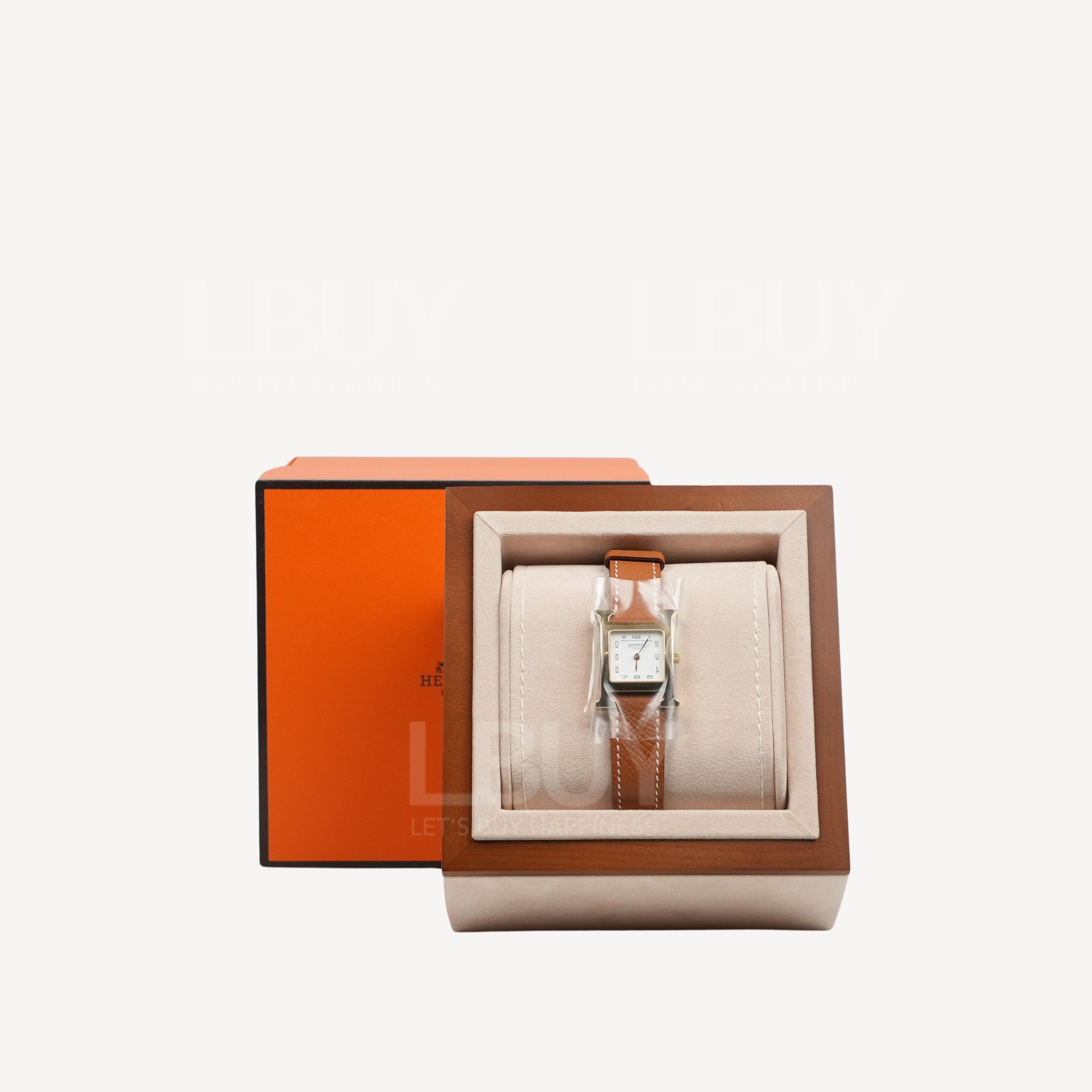 Hermes Heure H Watch 25mm 金色Epsom皮革錶帶