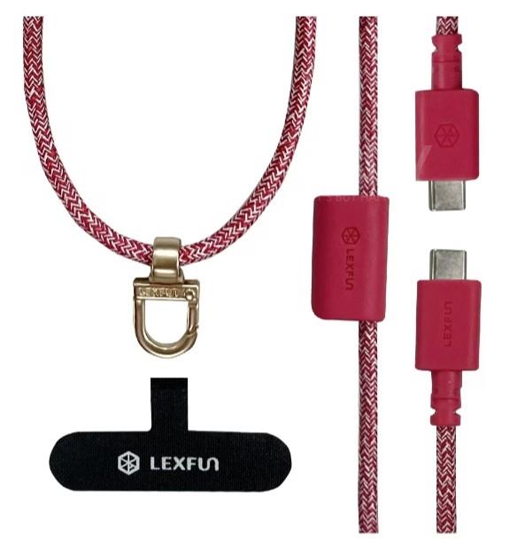 LEXFUN Power Sling Adjustable Charging Cable Phone Strap USB-C to USB-C Red
