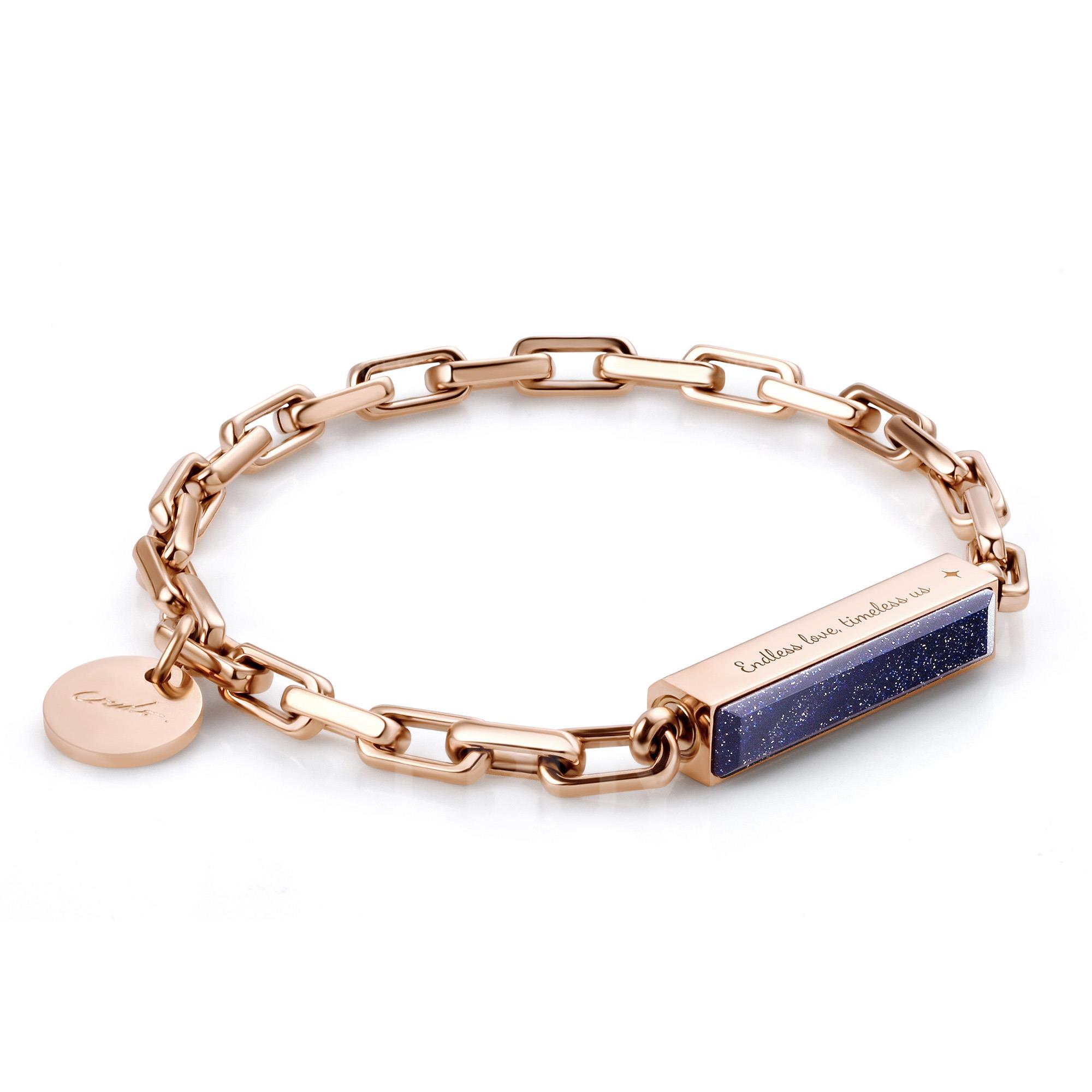 Miami Love Customized Box Chain Bracelet Gemstone Edition - Rose Gold (Blue Goldstone)