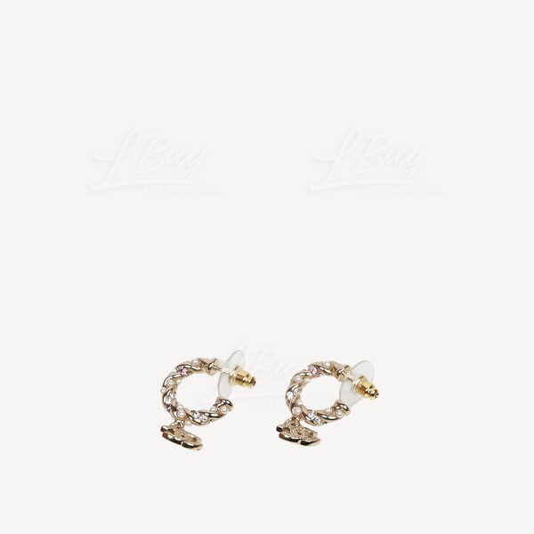 Chanel-Chanel CC Logo 粉紅色水晶金色耳圈耳環ABB507