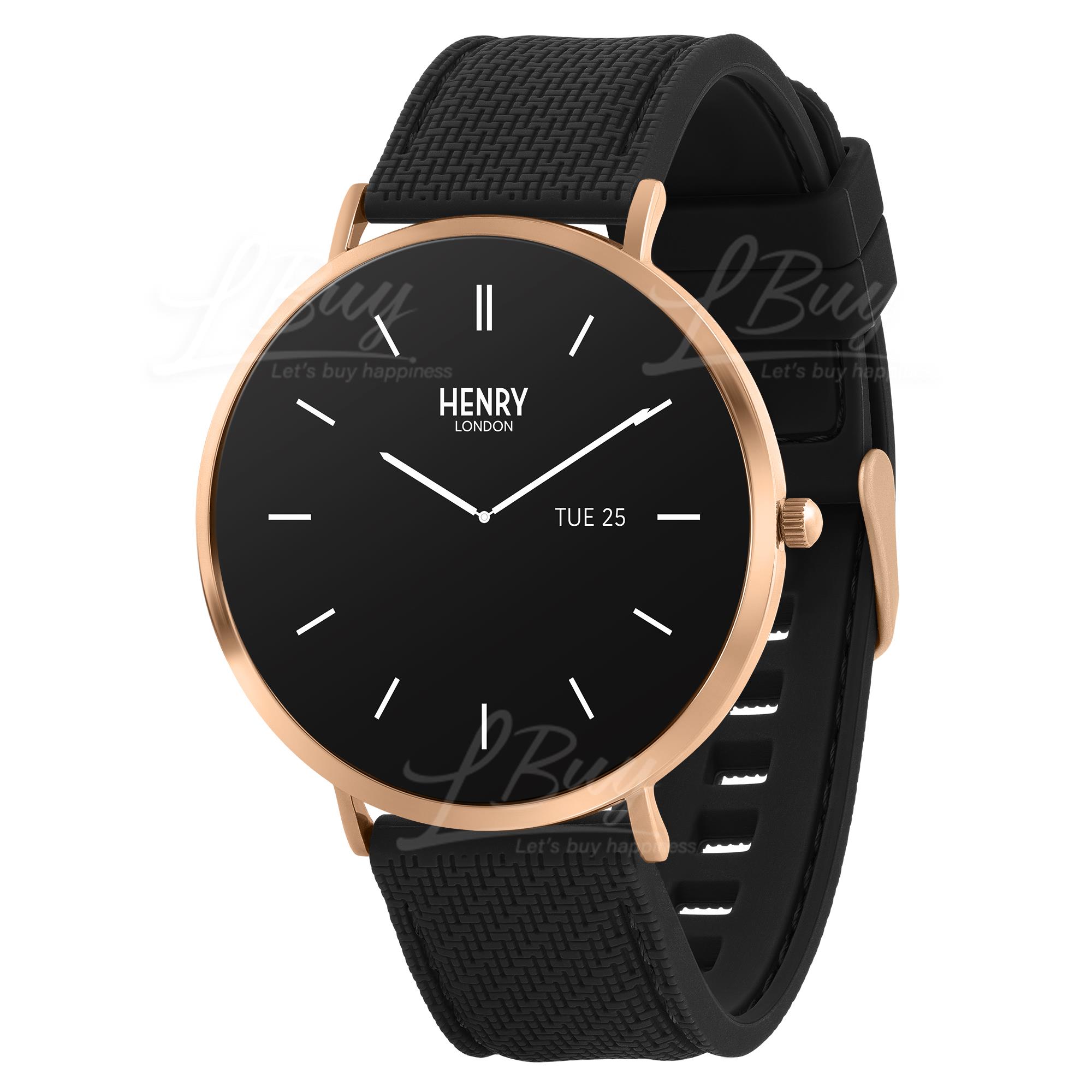UK Henry London Elegant Smart Watch (Rose and Black silicone strap) HLS65-010