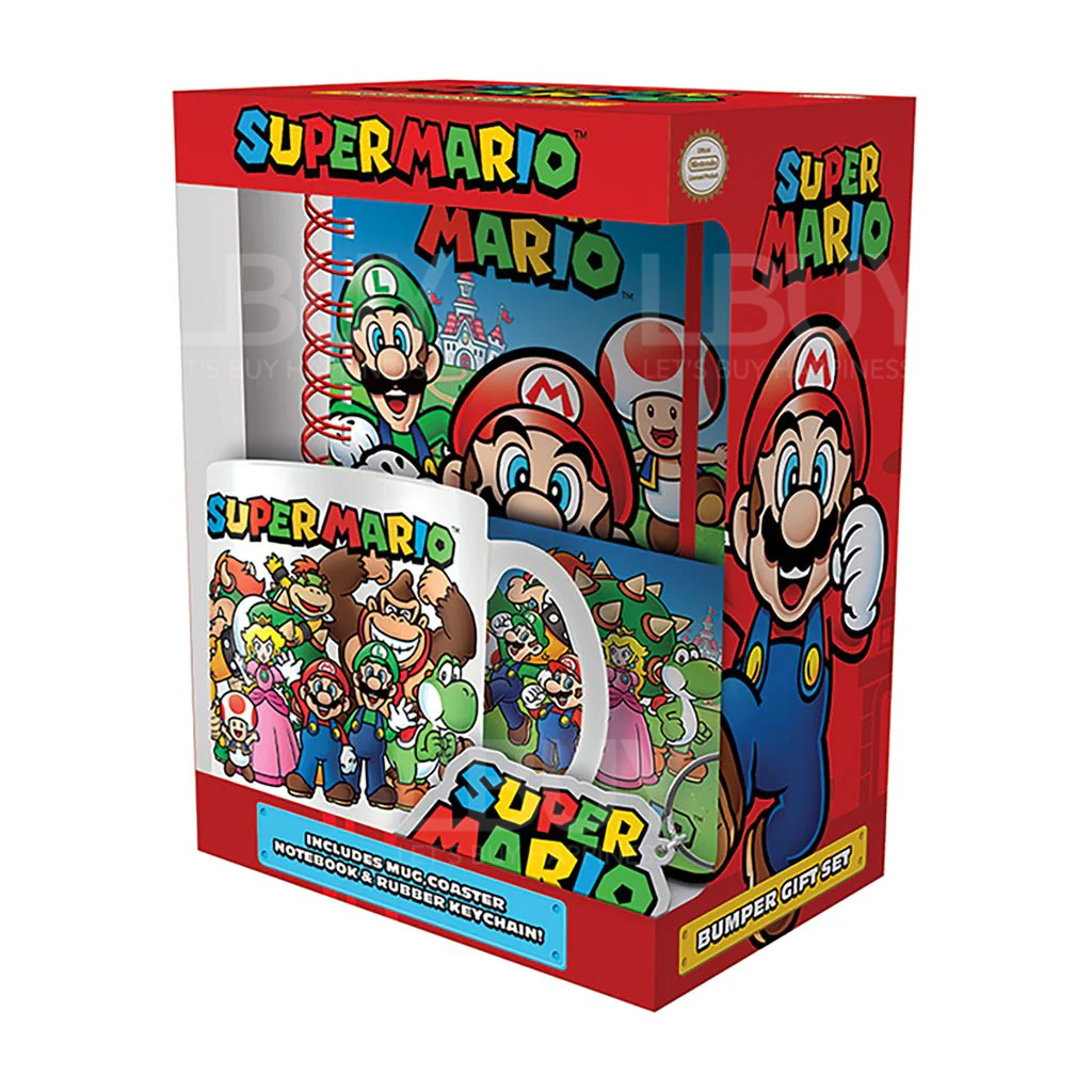 Super Mario 4-in-1 Bumper Set (mug 315 ml + ring pad + key ring + coaster)
