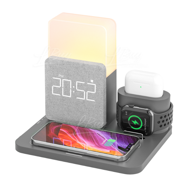 HUB  多功能合一無線充電小夜燈 灰