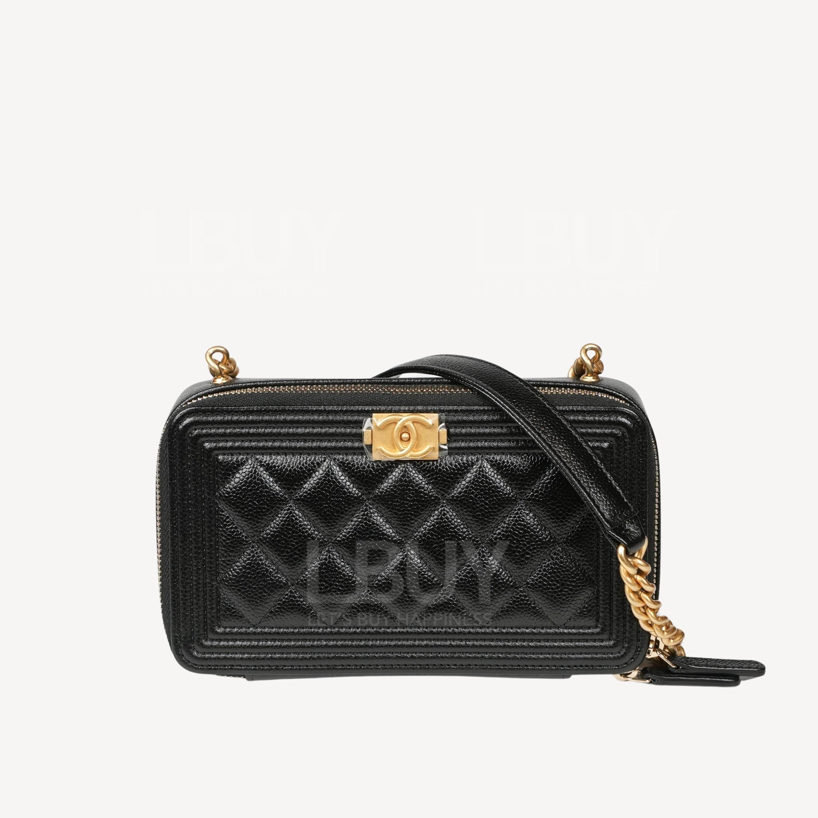 Chanel Boy Grained Calfskin Chain Mobile Phone Bag WOC Black AP2756