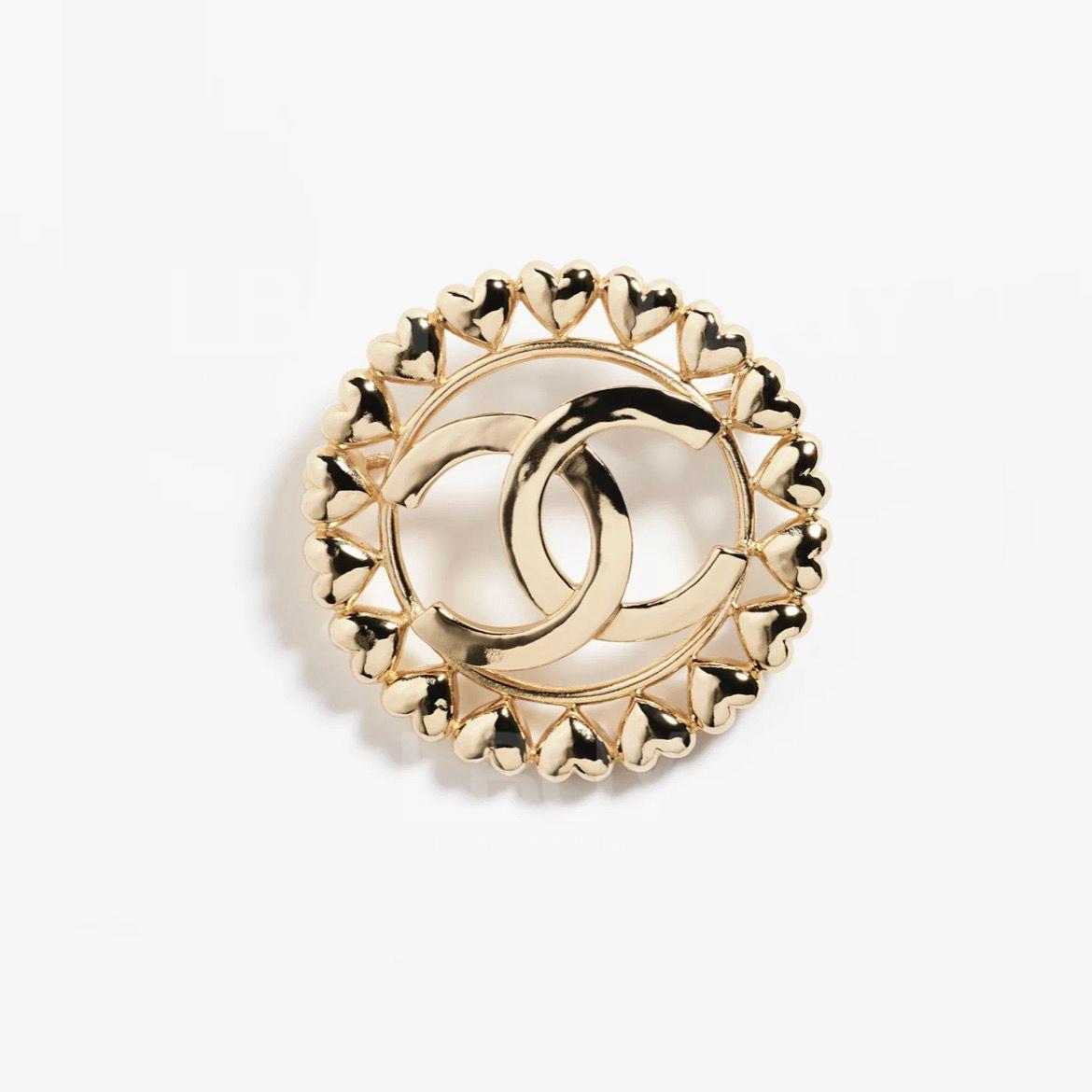 Chanel Love Ring CC Logo Brooch Gold ABA278