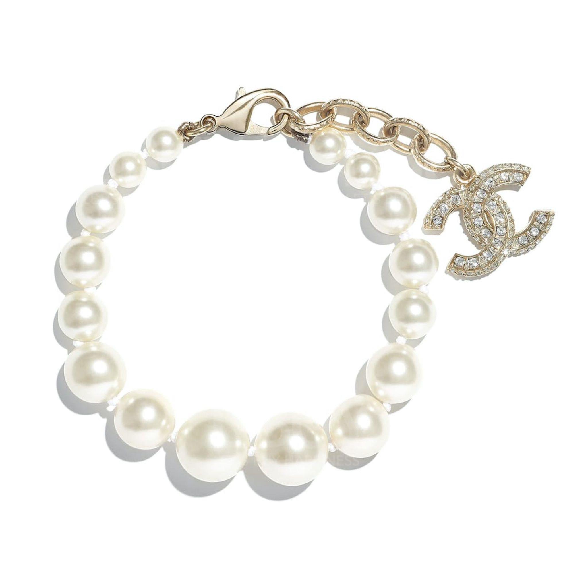 Chanel 水晶CC Logo配珍珠手鏈 A86499