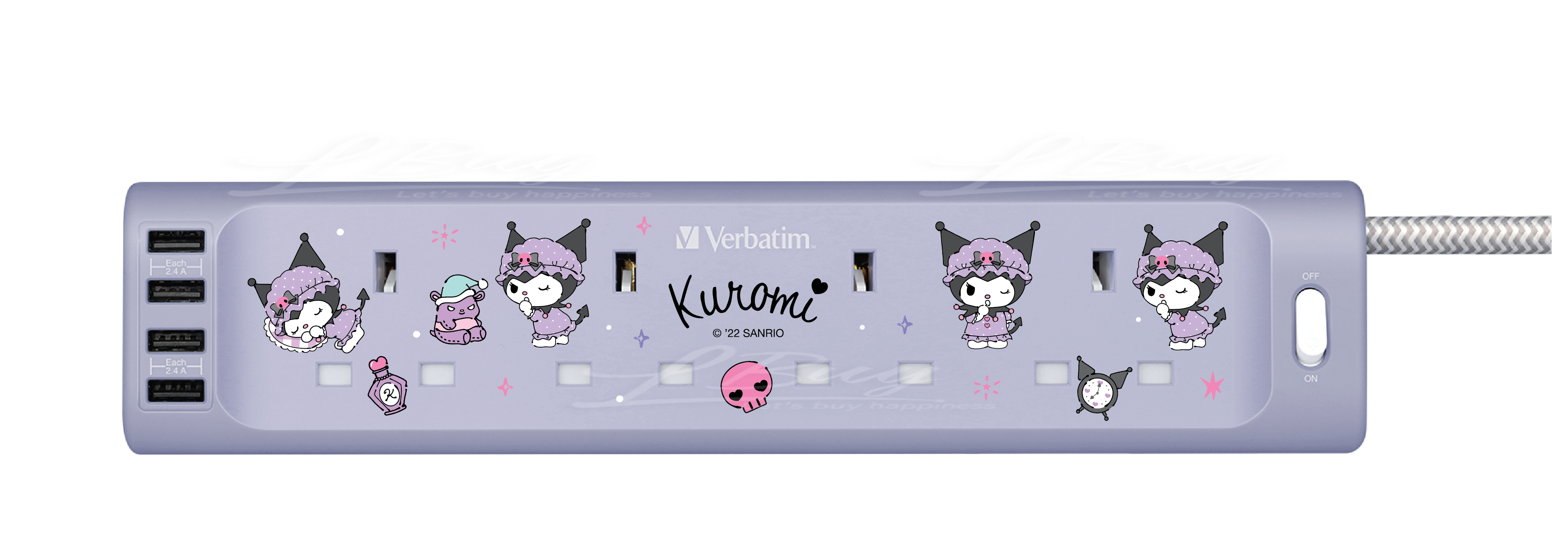 Sanrio USB extension board (4 sockets + 4 USB) Kuromi