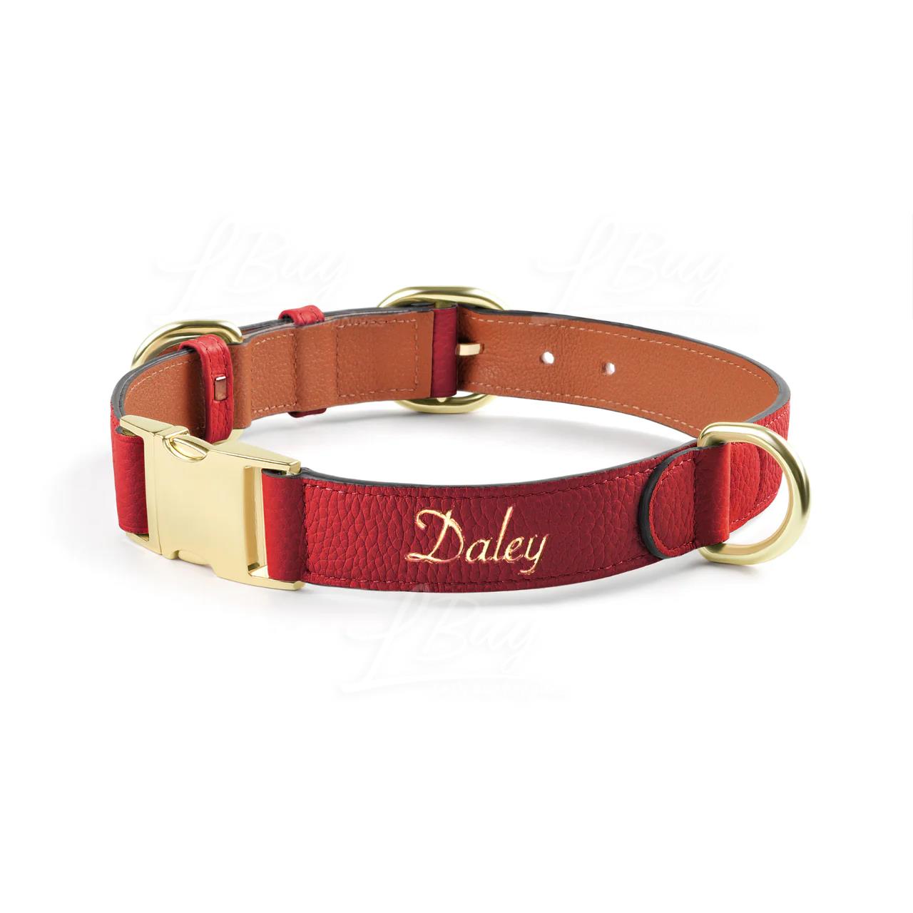 Furri Tail  Handcrafted Leather Dog Collars  (Can Engraved) Scarlet Red