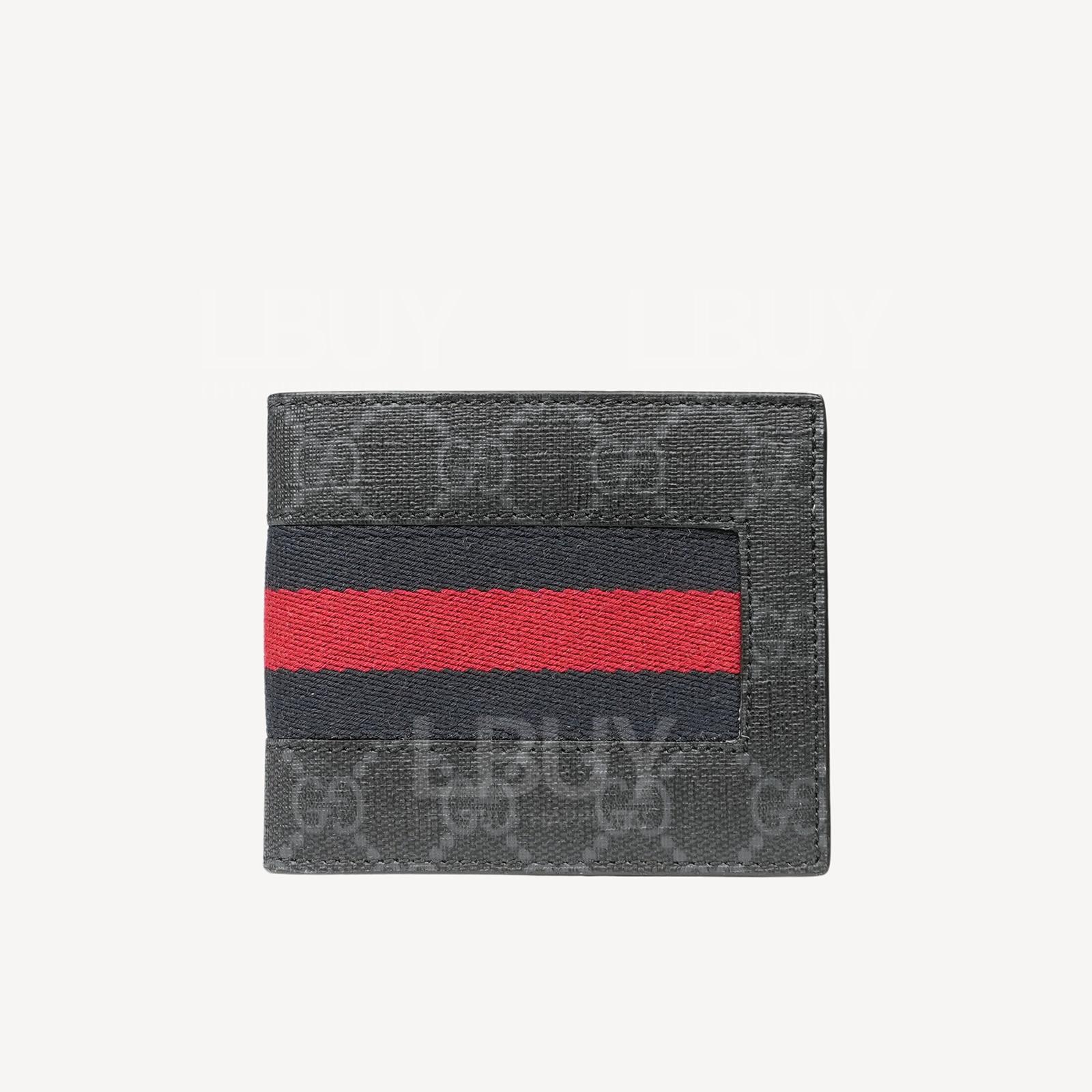 Gucci GG Logo Red and Blue Canvas Short Wallet Gray 408827