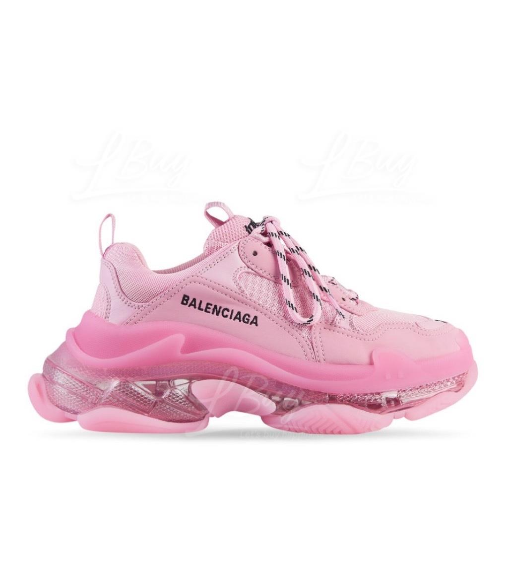 Balenciaga Womens Triple S Clear Sole Sneaker Shoes in Pink