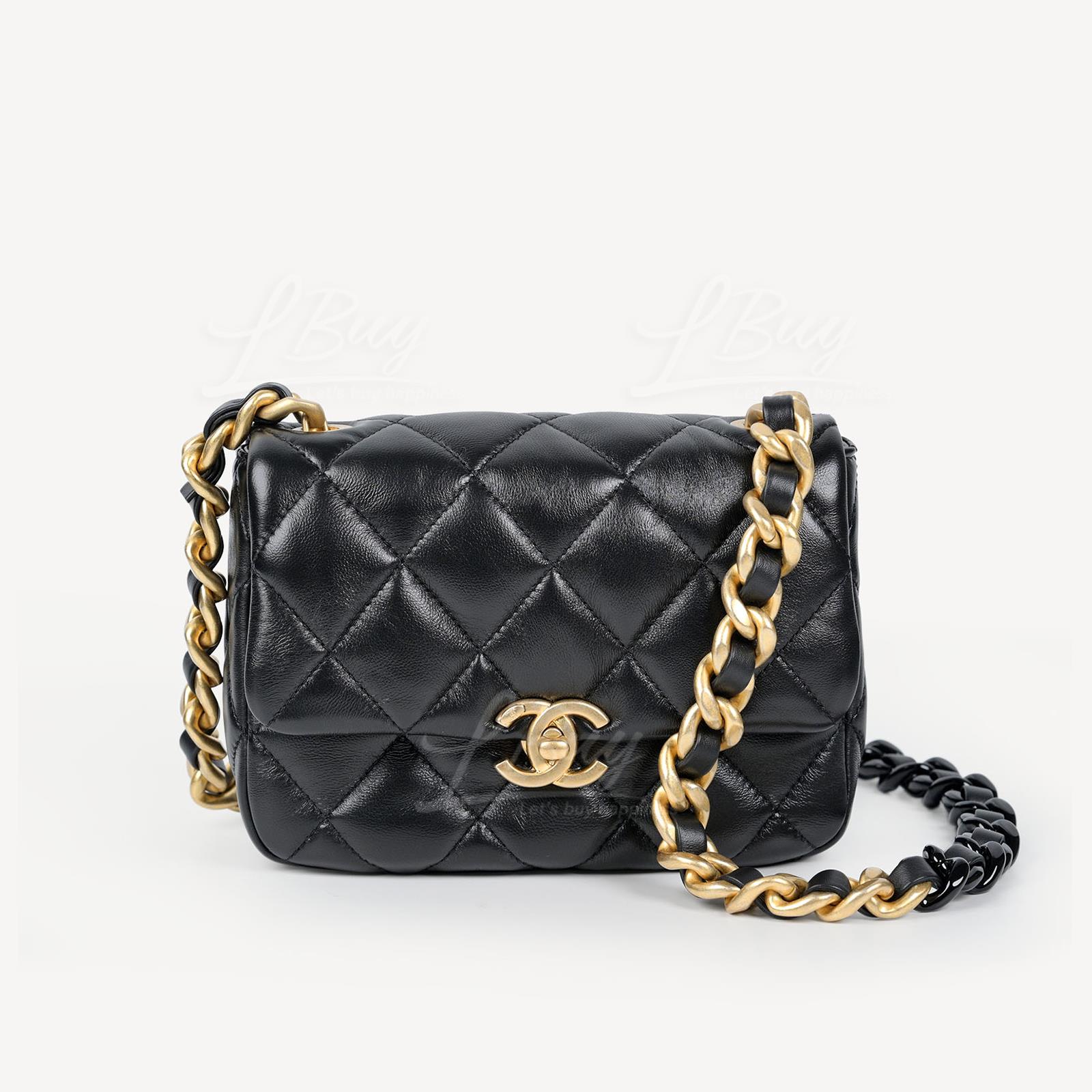 Chanel 黑色拼金色鏈帶垂蓋手袋 AS3205