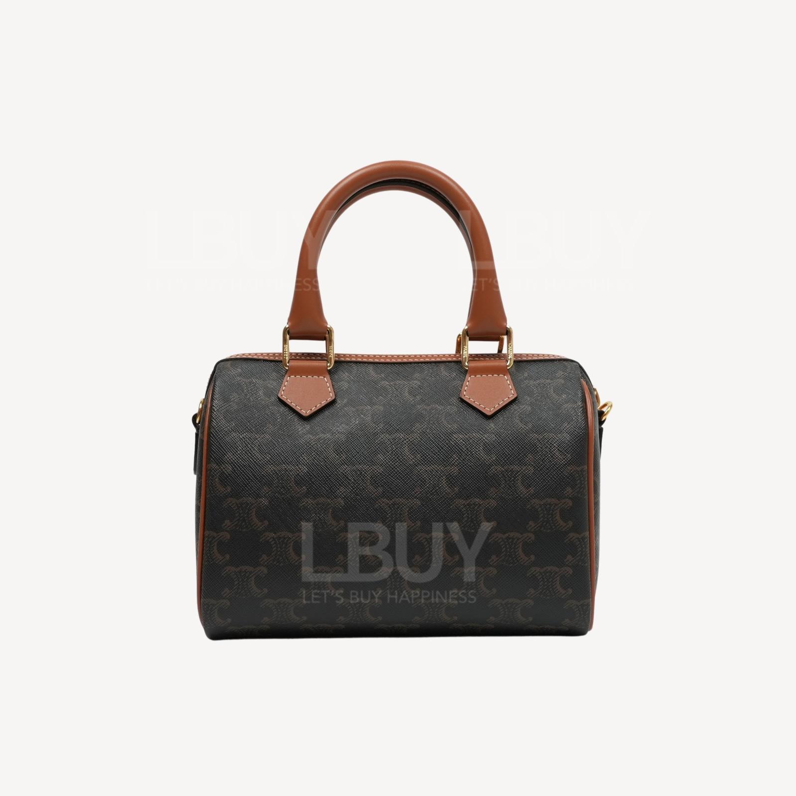 Celine Small Boston Cuir Triomphe In Triomphe Canvas And Calfskin Tan