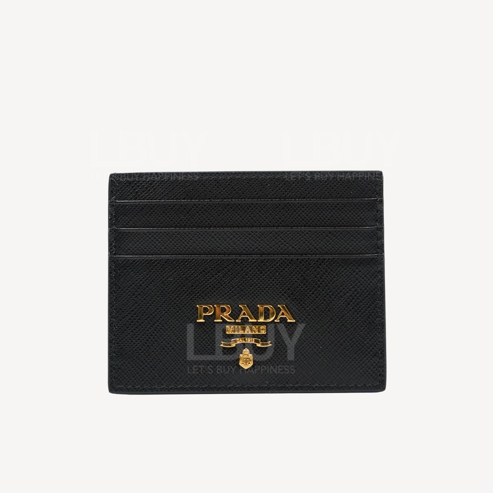 Prada Saffiano Metal 標誌皮革卡片包 黑色 1MC025