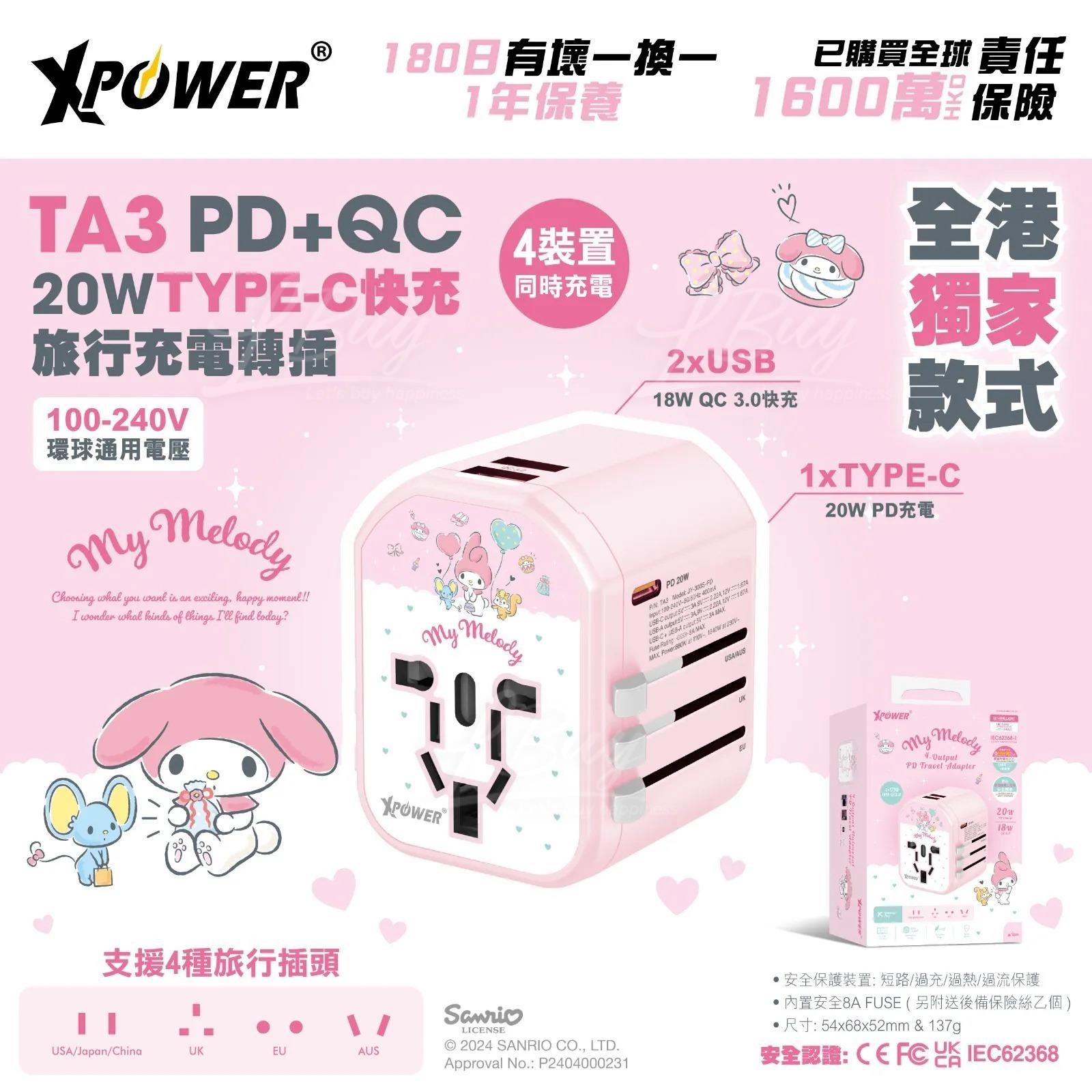 XPower x Sanrio My Melody TA320W PD Travel Adapter