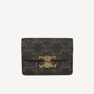 Celine Triomphe 凱旋門帆布卡片套 黃褐色