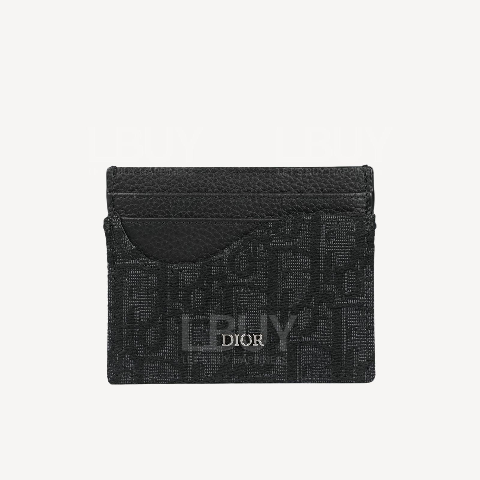 Dior Saddle 黑色Oblique緹花配黑色粒紋小牛皮 卡片套  2ADCH