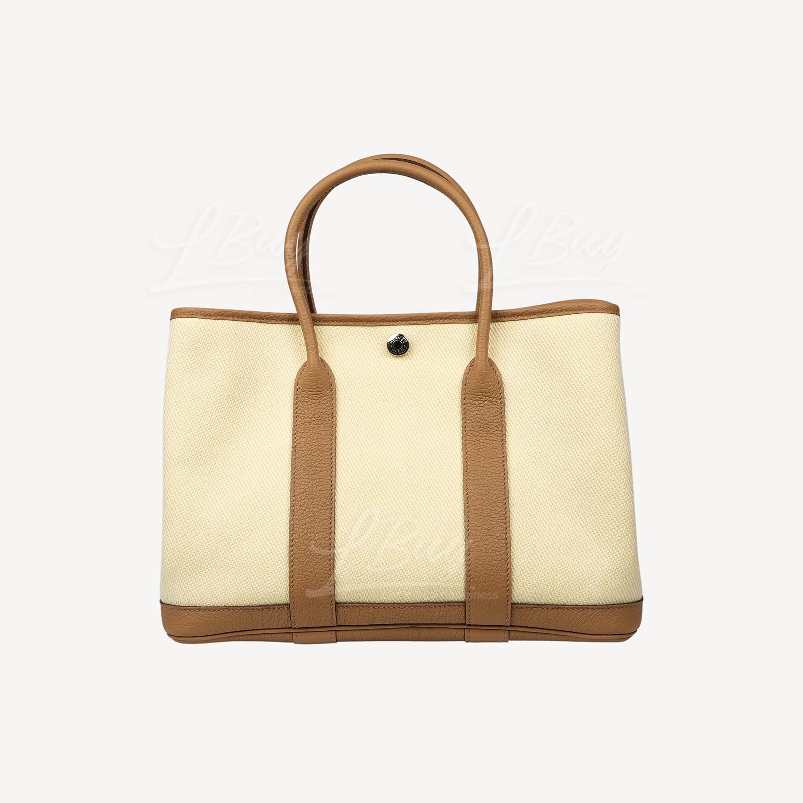 Hermes Garden Party 30 Bag 本色餅乾色內拼檸檬黃 帆布併皮