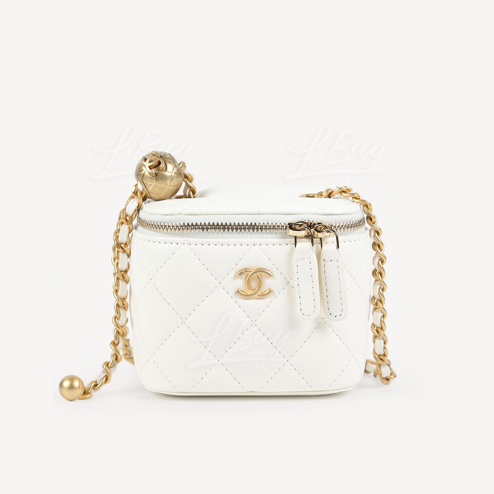 Chanel 小金球鏈帶小號化妝袋 白色 AP1447