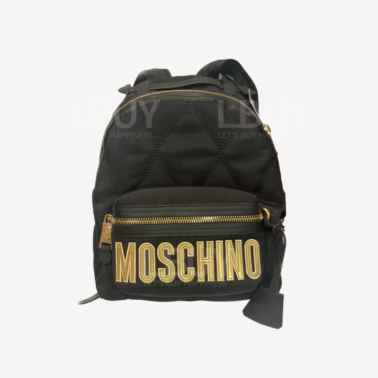Moschino 黑色菱格紋併金色字Logo 背囊