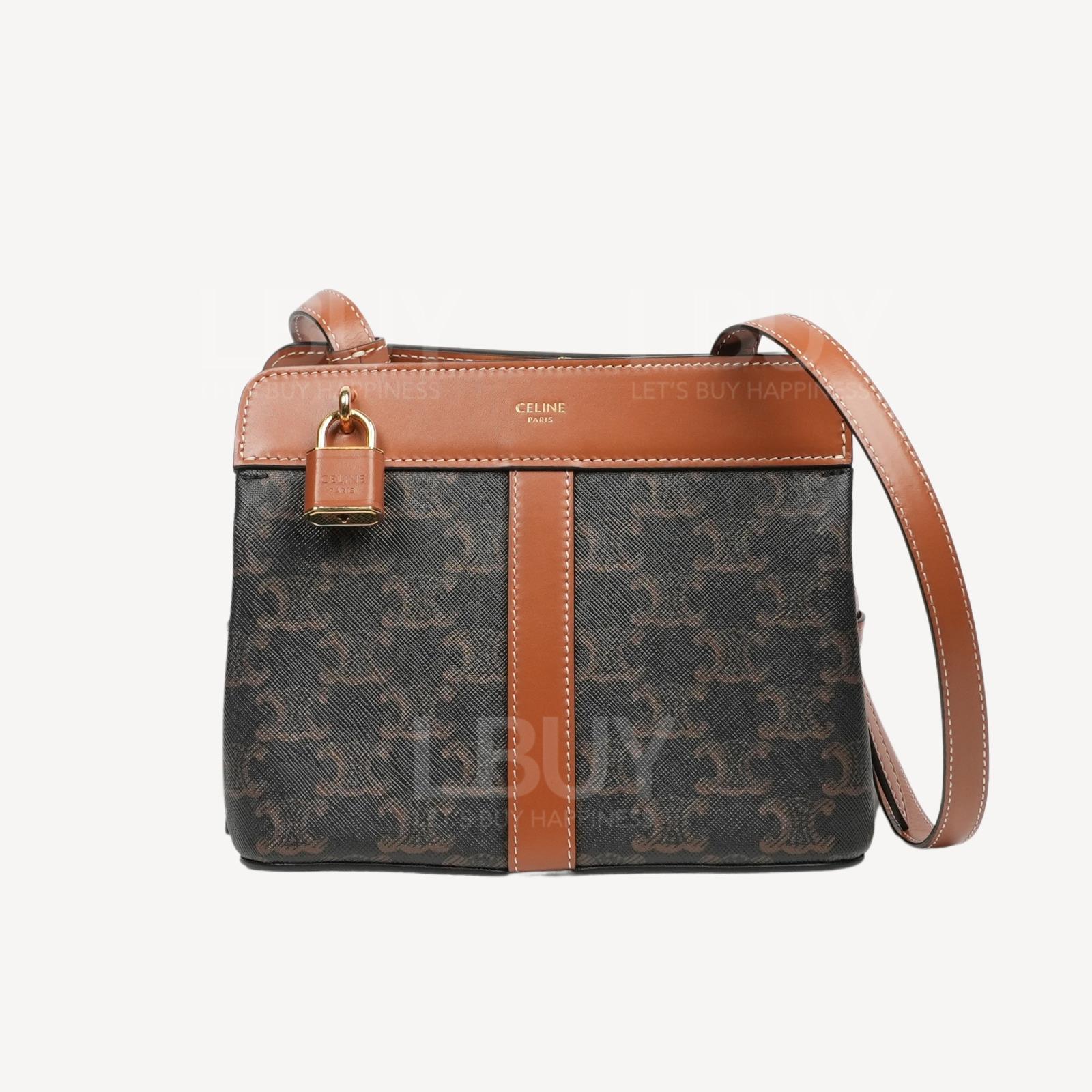 Celine Triomphe Teen Cabas de France 锁头装饰凯旋门帆布及小牛皮手袋斜孭袋 黄褐色