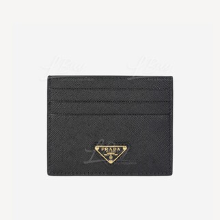 Prada Saffiano Gold Triangle Logo Leather Card Holder 1MC025