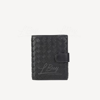 Bottega Veneta Black Woven Snap Button Short Wallet with Coin Purse 382576