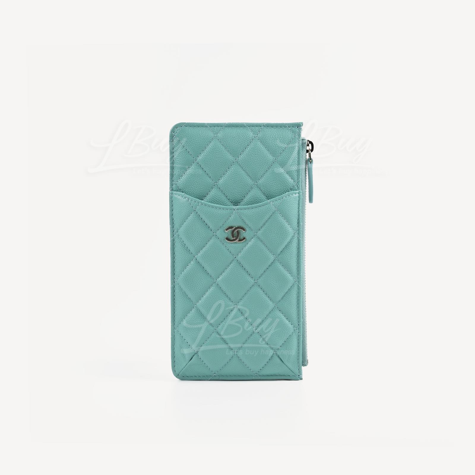 Chanel Zipper Coinsbag Card Holder Phone Bag Mint Green with Gold Tone Metal AP1652