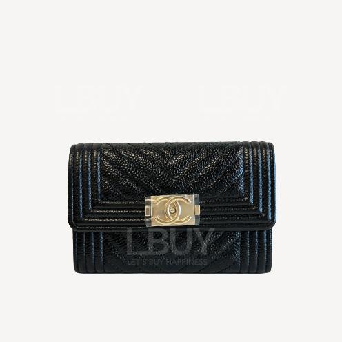 Chanel Boy Classic V Pattern Flap Card Holder Black Colour