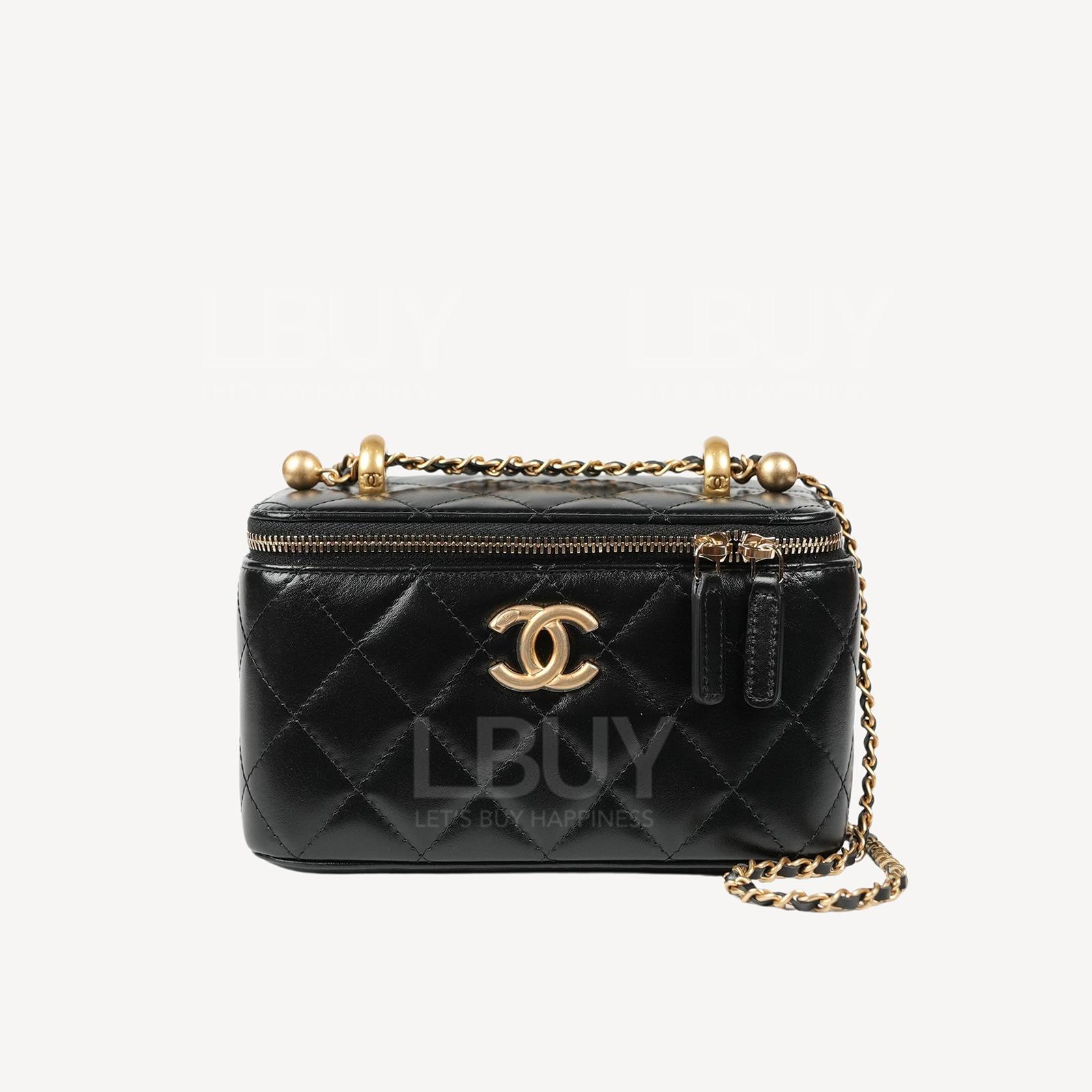 Chanel 新款小金球镜子盒底CC Logo黑色长型化妆盒子 AP3651