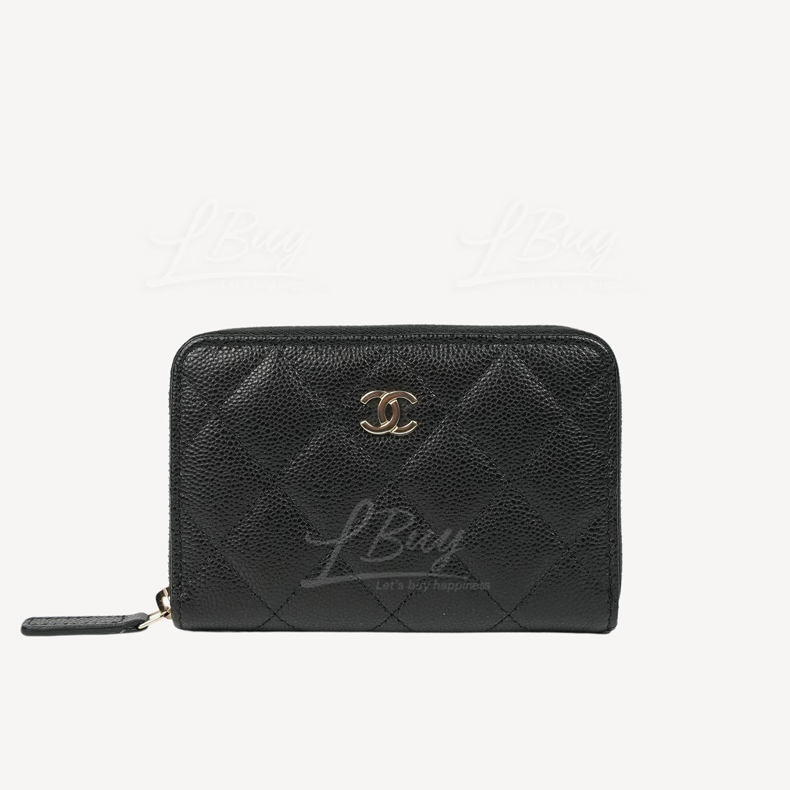 Chanel Inner Pocket Zip Around Purse Card Holder Black Gold AP3686