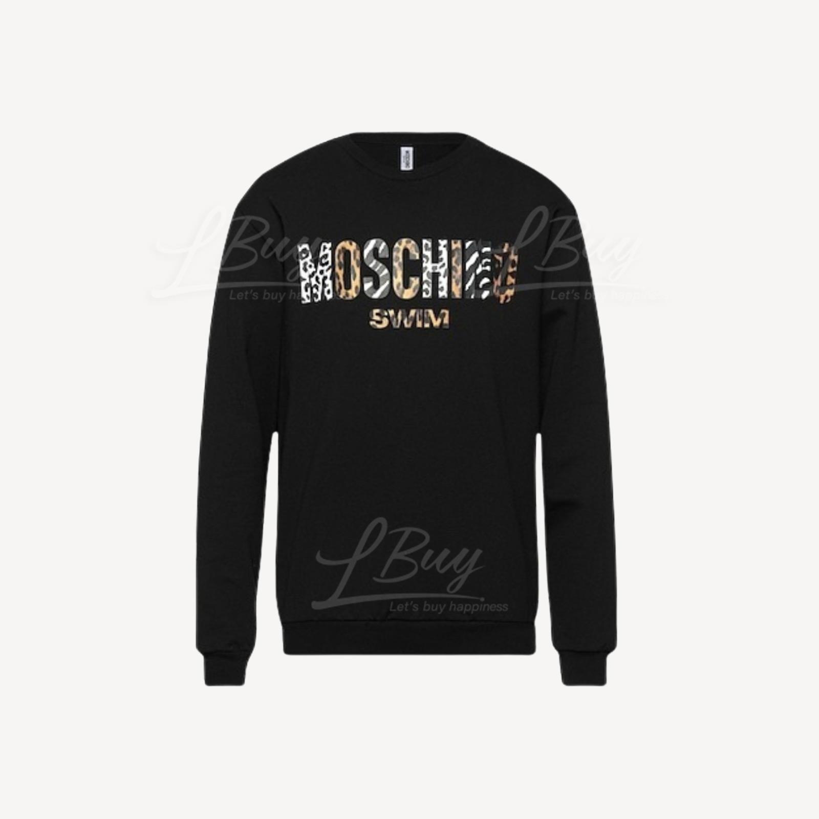 Moschino Swim 动物纹绵抓卫衣豹纹品牌图桉卫衣 黑色