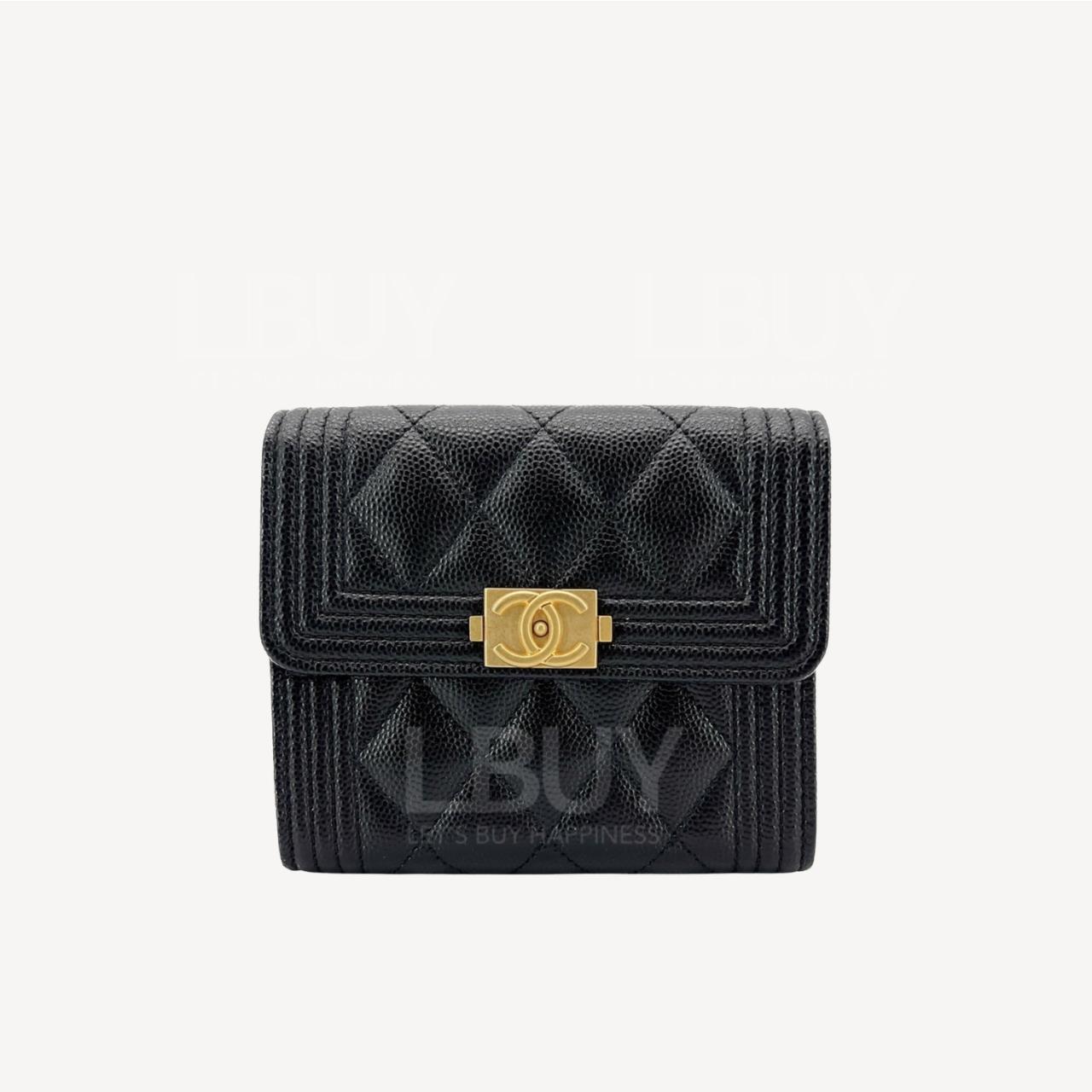 Chanel Boy Leather Wallet Black ghw A80734