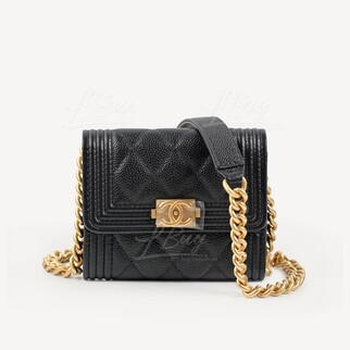 Chanel Boy Grained Calfskin Flap Coin Purse with Chain AP2206