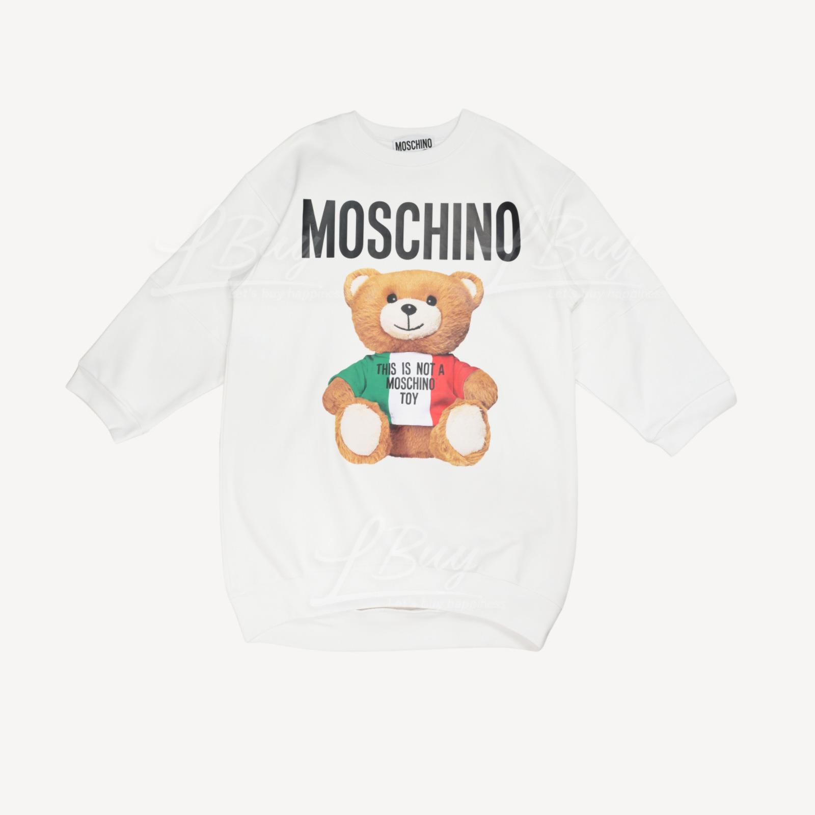 Moschino Italian Flag Teddy Bear Long Sleeve Sweatshirt Dress White