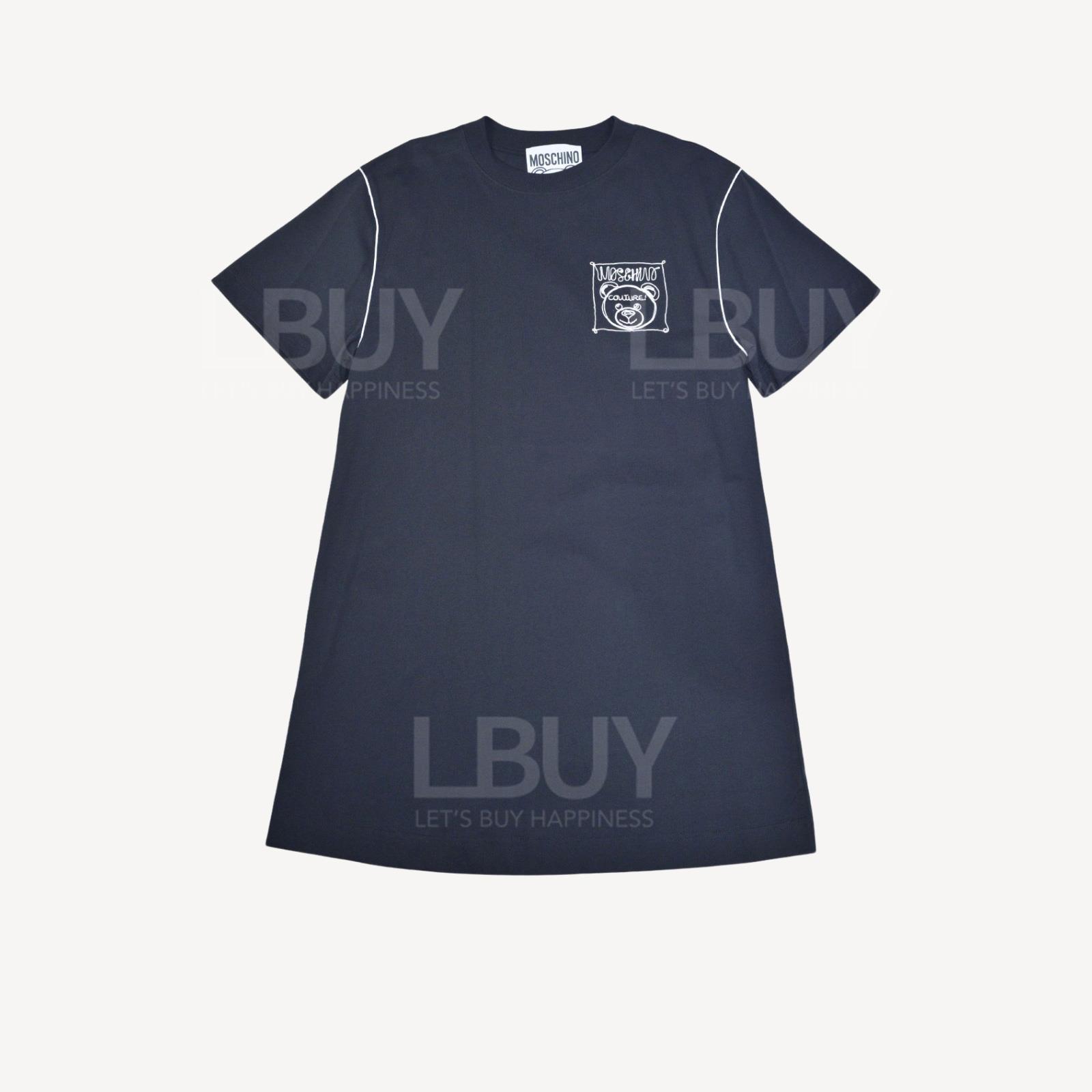 Moschino Couture Embroidered Teddy Bear Logo T-Shirt Dress Black
