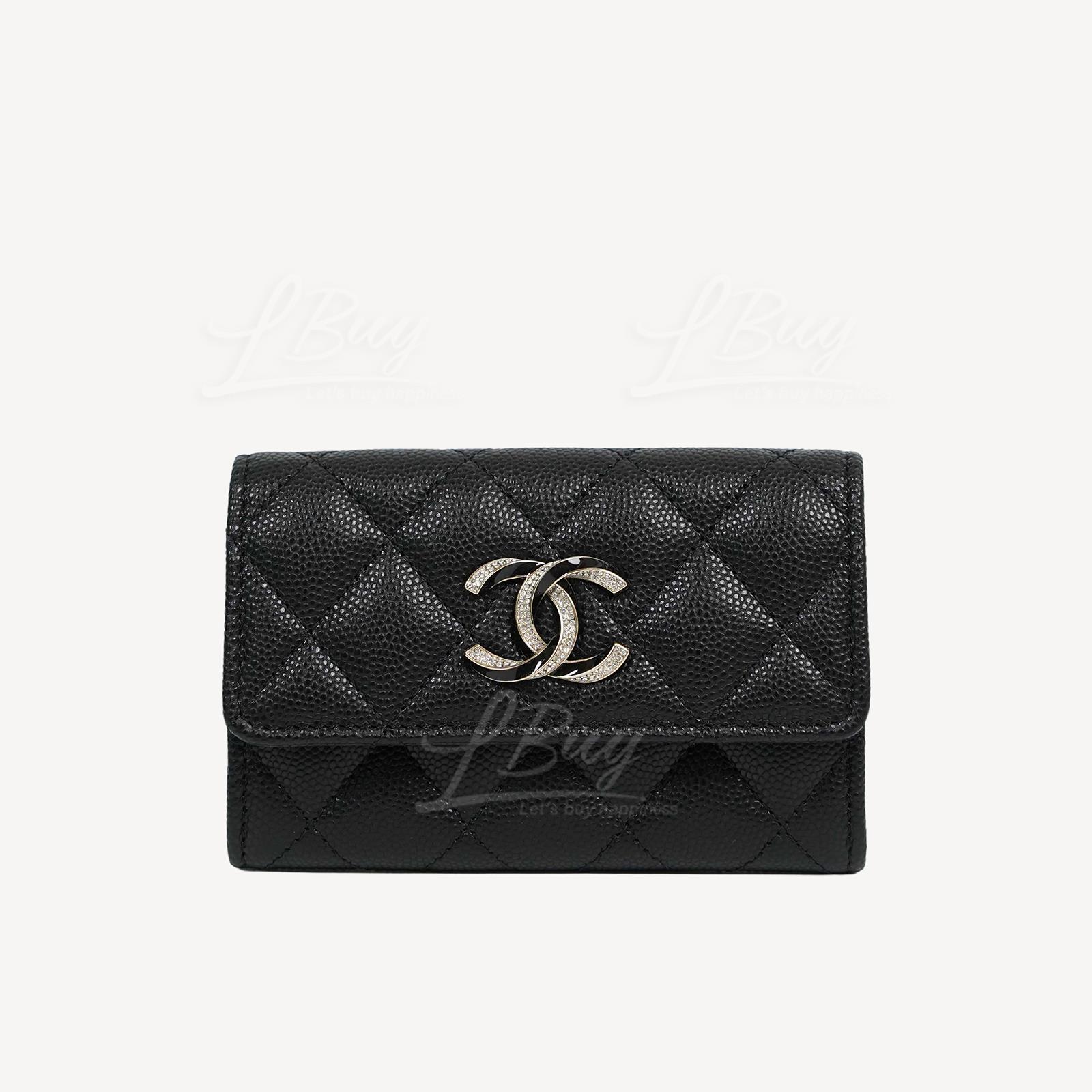 Chanel-Chanel Gold Crystal Enamel CC Logo Black Flap Card