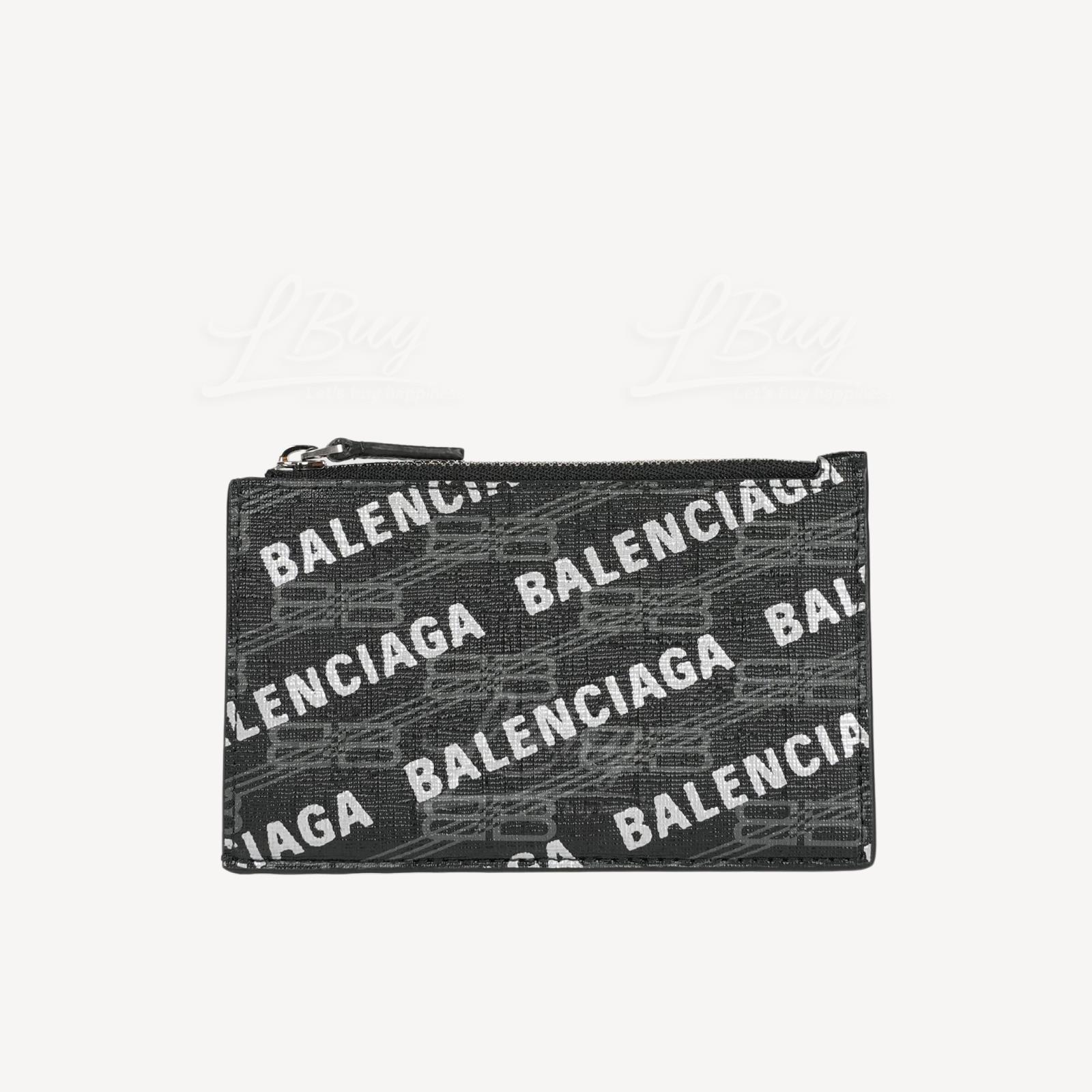 Balenciaga Logo印花皮革拉链零钱包 卡包 黑色 640535