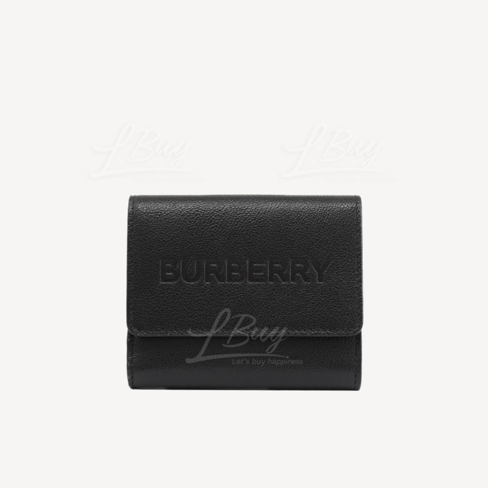 Burberry Luna 印字Logo 皮革扣式短银包配零钱格 黑色