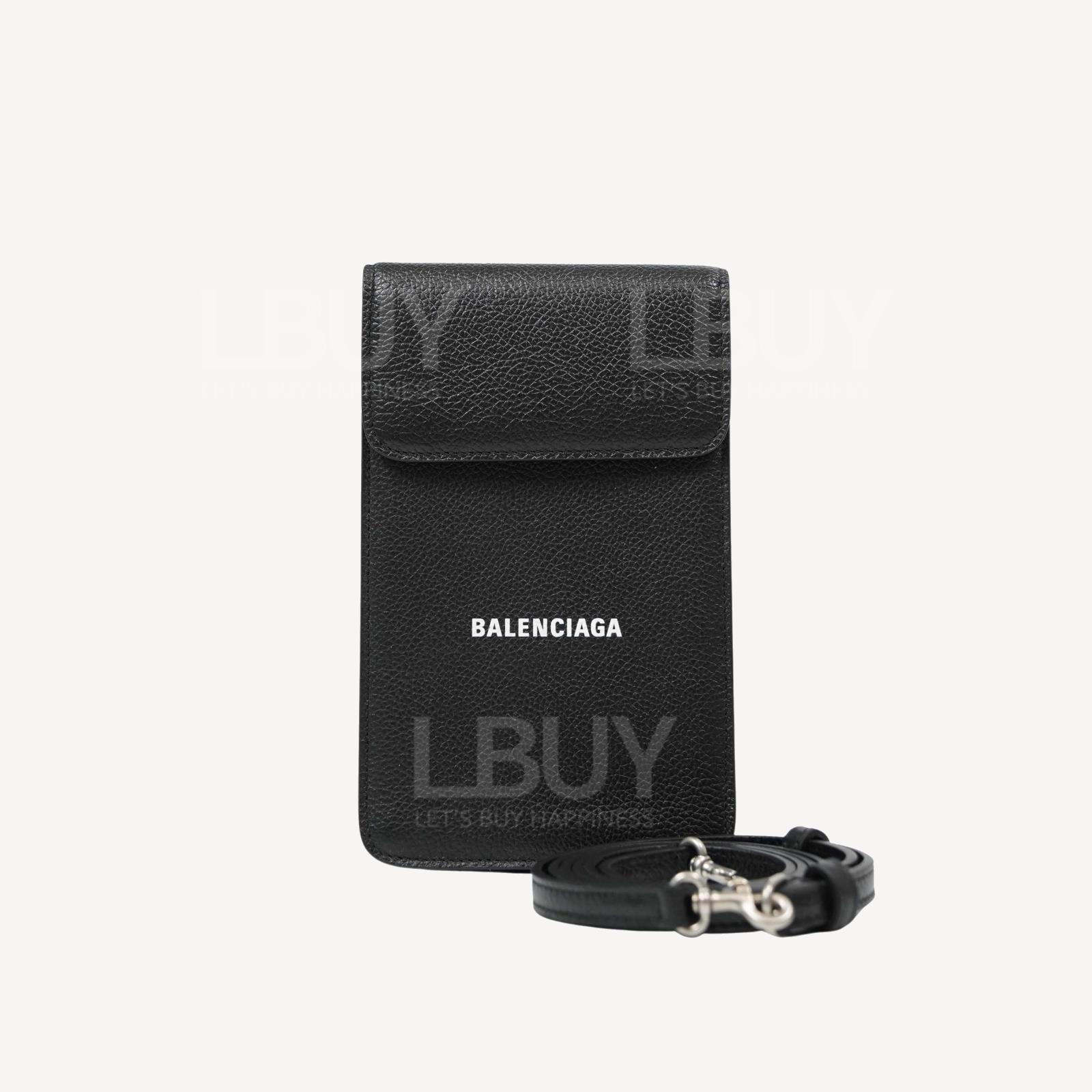 Balenciaga White Logo Calfskin Smartphone Case Crossbody Bag Black