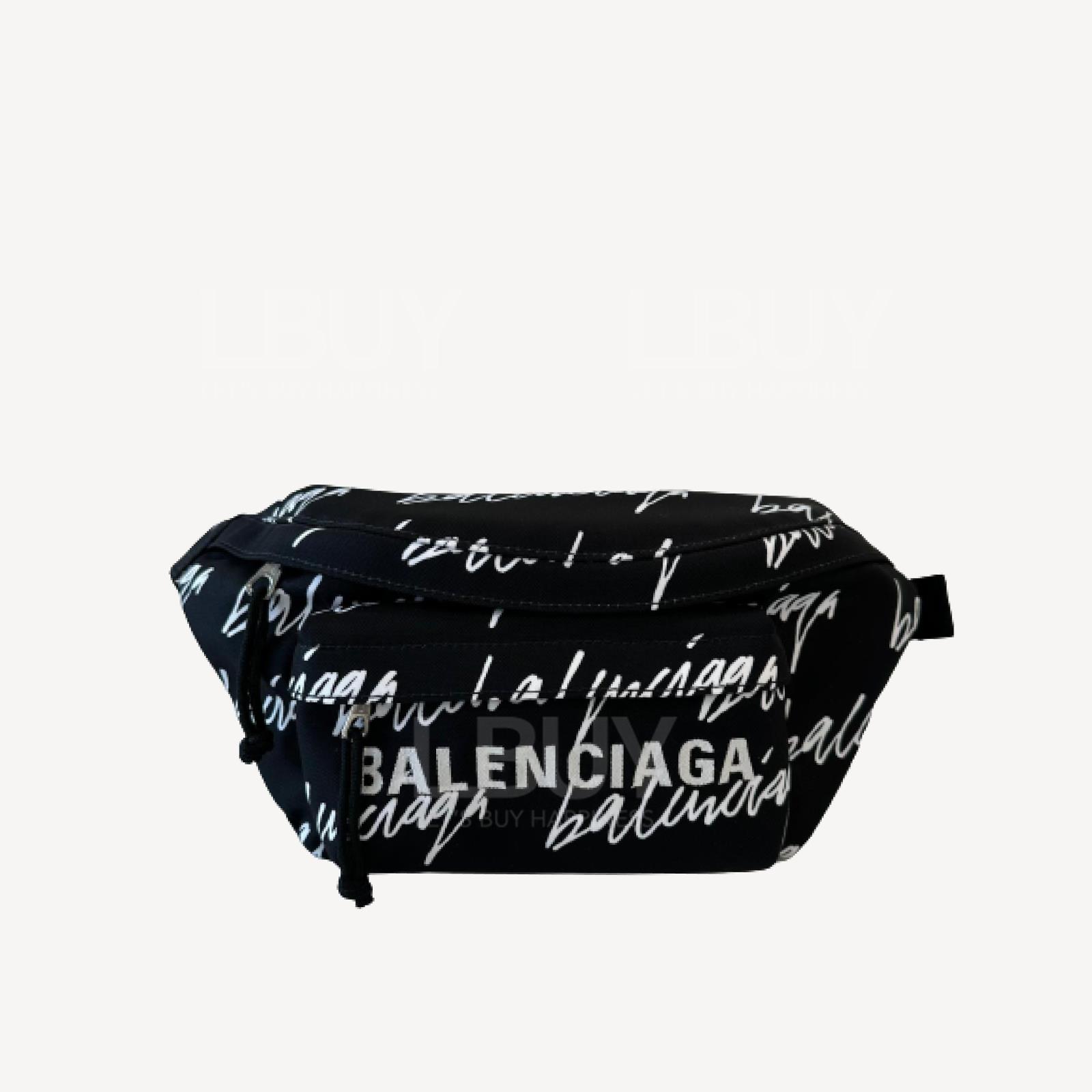 Balenciaga 黑色并白色品牌英文潦草字腰包或胸包