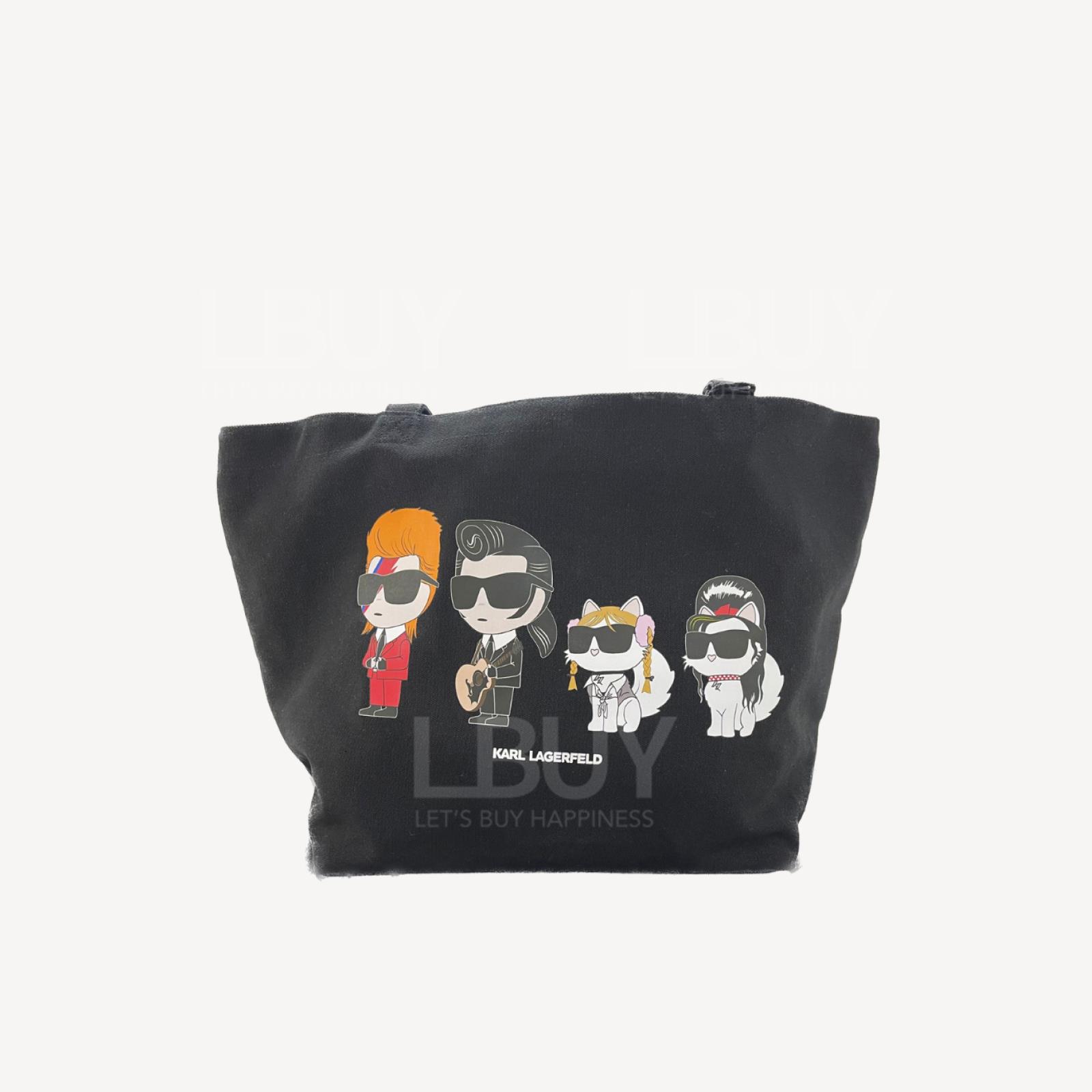 Karl Lagerfeld K/Superstars 老佛爺 Ikonik與愛貓Choupette 帆布單肩手袋 手挽袋 黑色