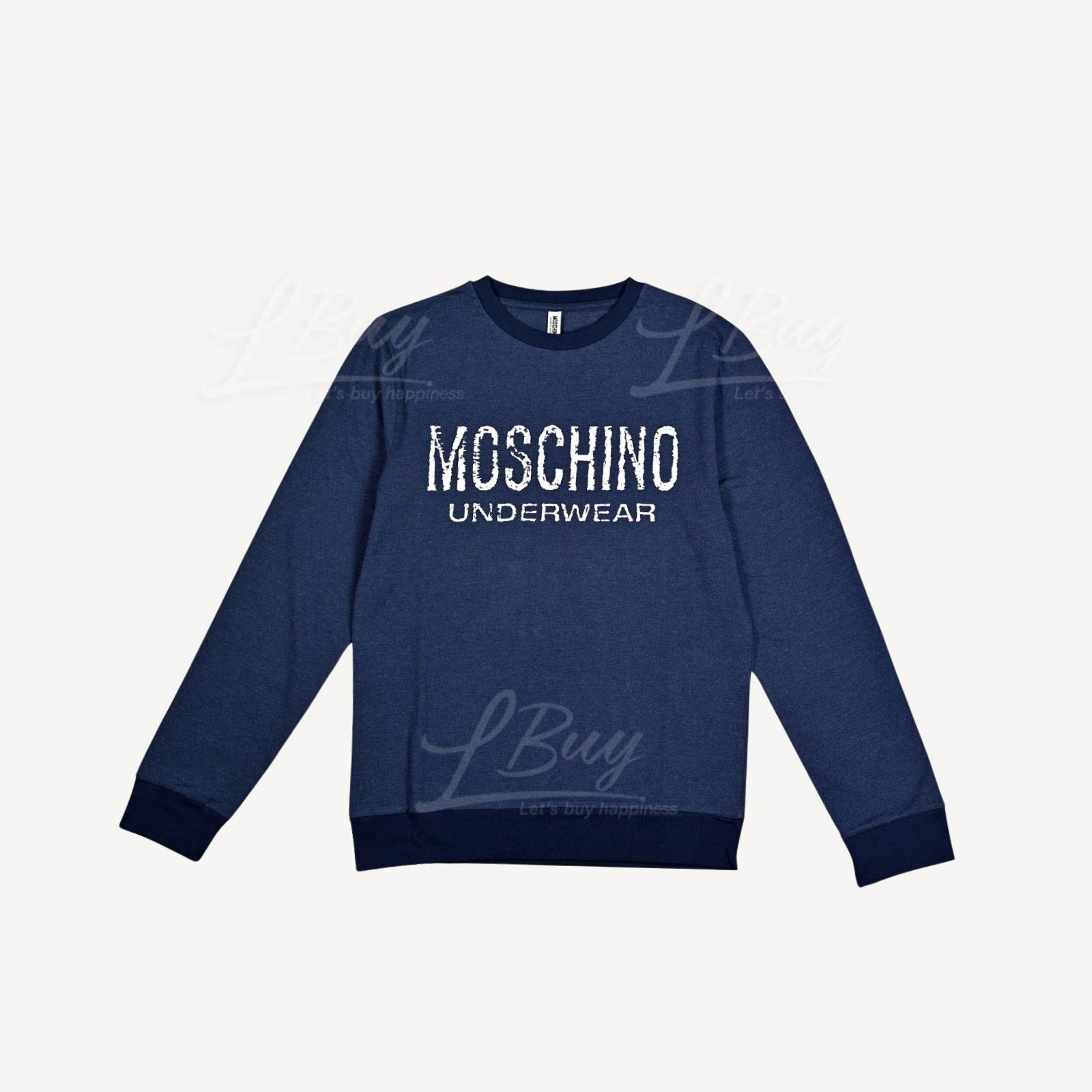 Moschino Underwear 白色 Logo 长袖T恤 深蓝色