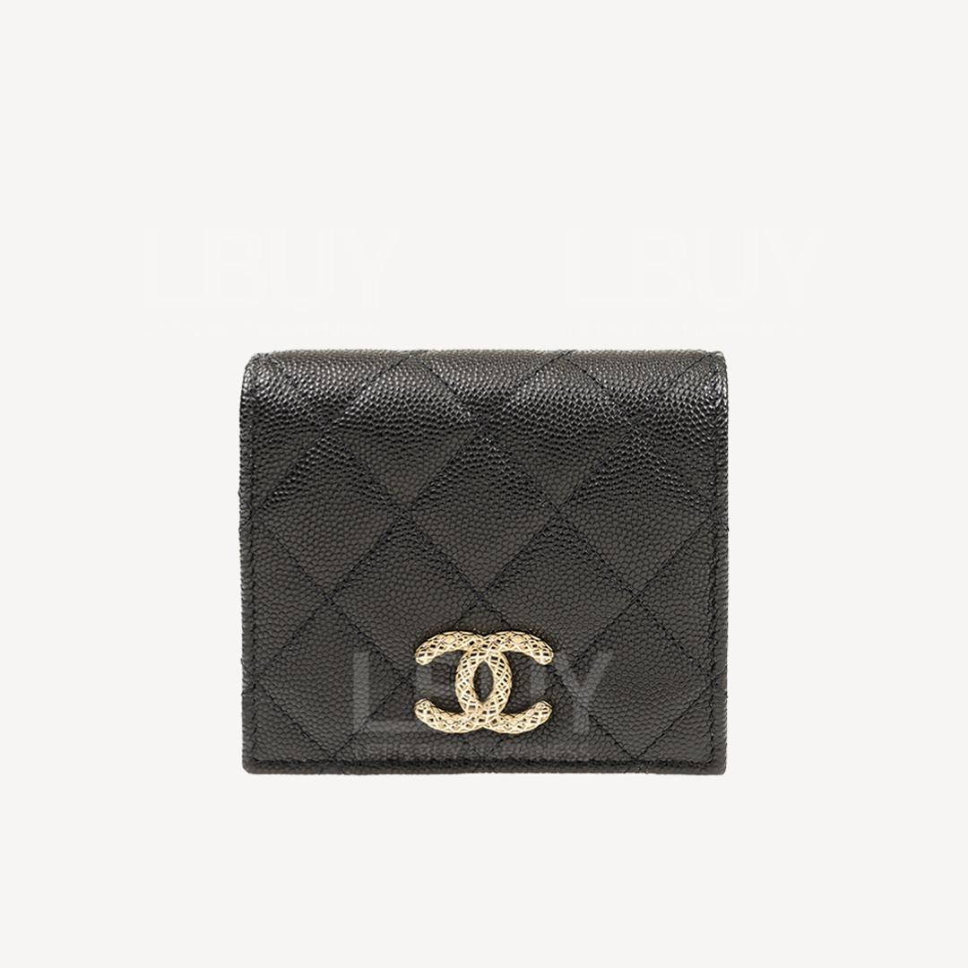 Chanel Black and Fuchsia Grained Calfskin Gold Cutout CC Logo Short Wallet with Coin Purse AP3185