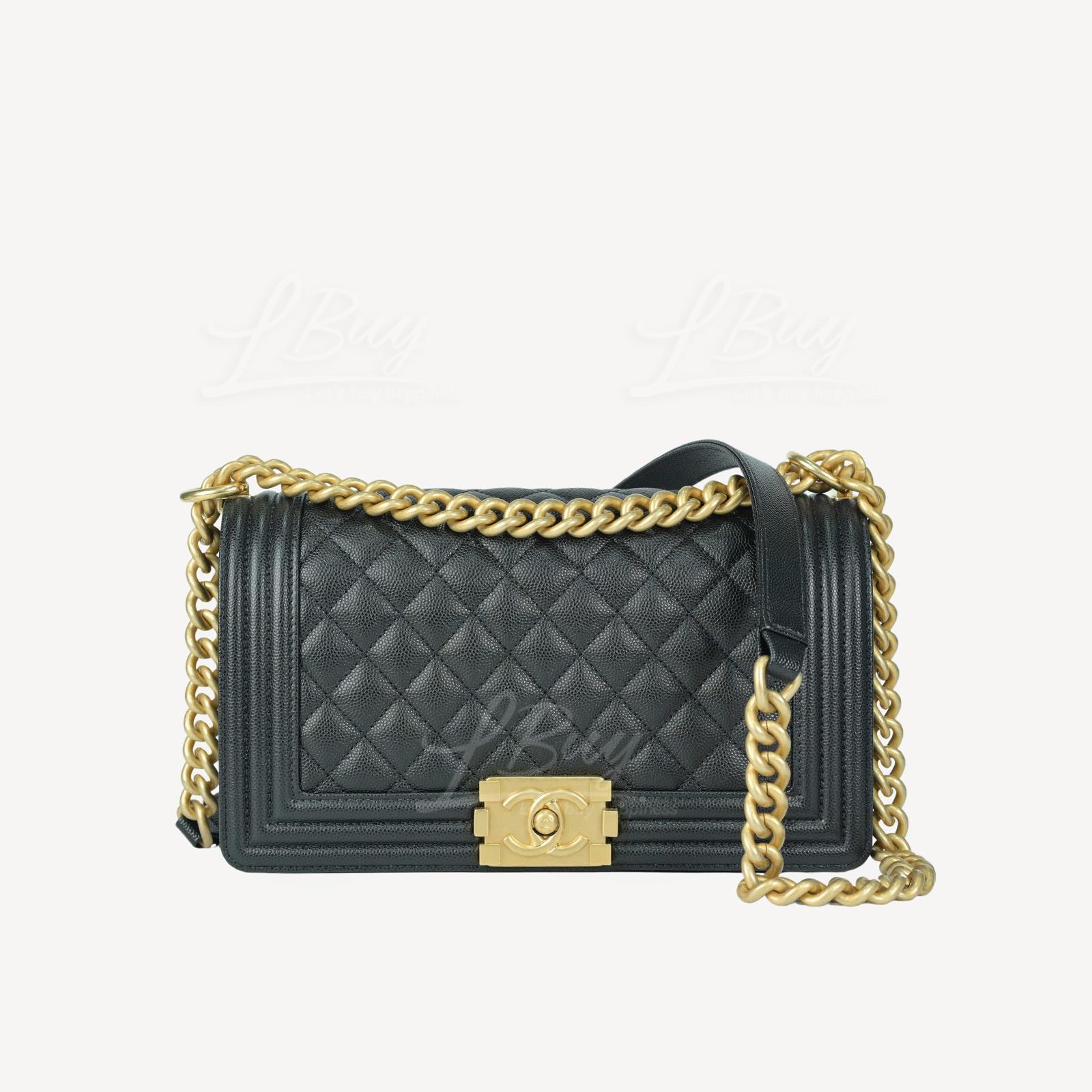 Chanel Boy 粒紋小牛皮黑色金扣 中號25cm手袋 A67086