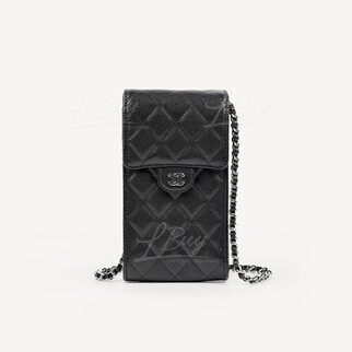 Chanel Grained Calfskin Phone Chain Bag Silver CC Logo