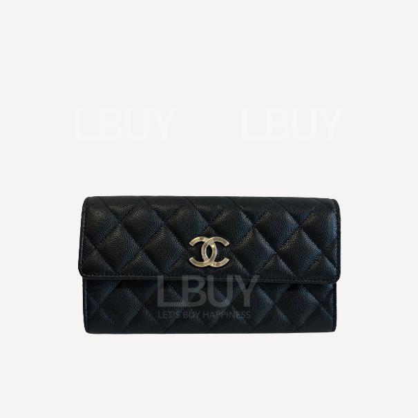 Chanel 垂盖长银包 银色大CC Logo