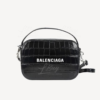 Balenciaga Crocodile Pattern White Logo Calf Leather Black Camera Bag