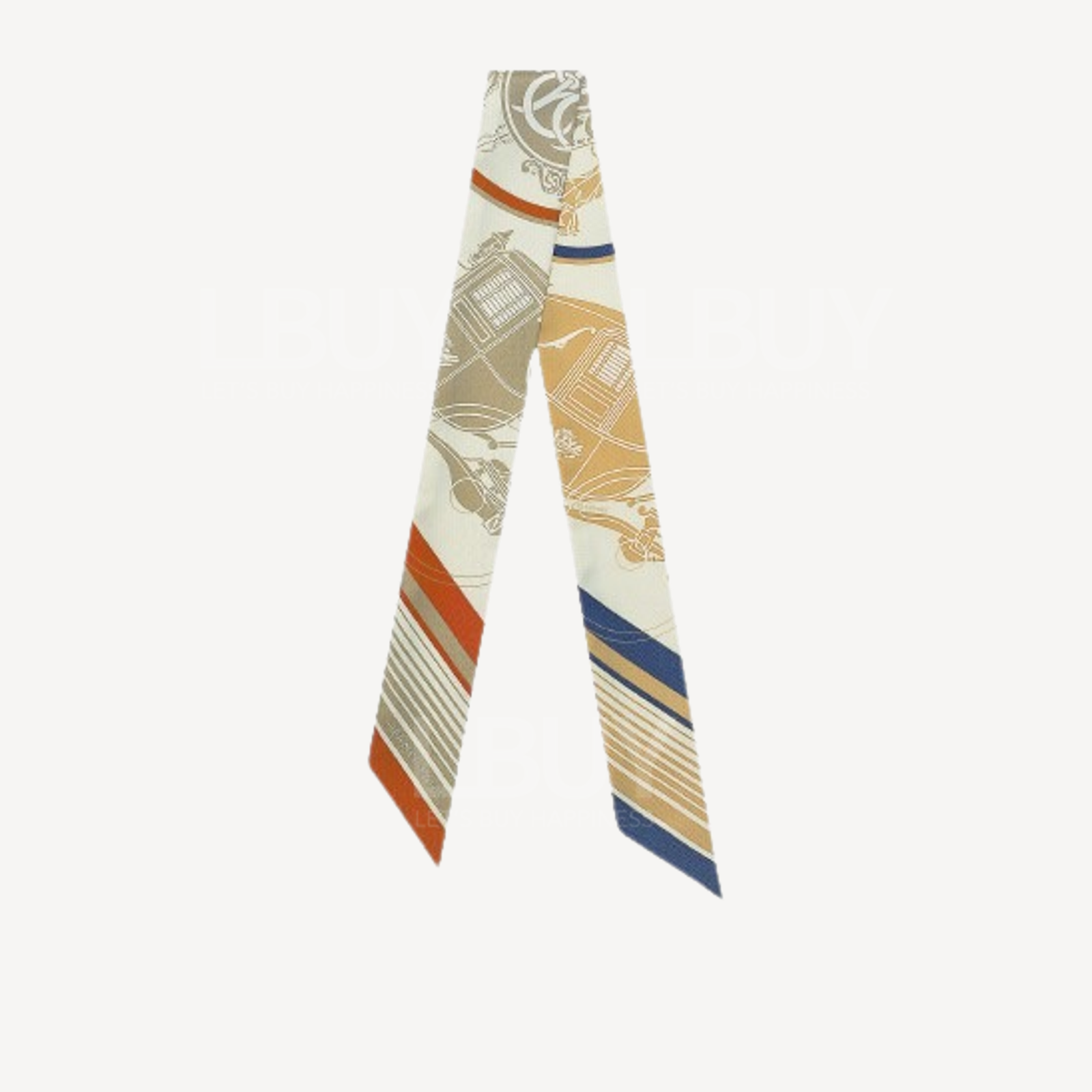 Hermes Ex-Libris Silk Twilly 奶油色 橙色 米色