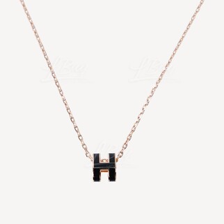 Hermes Mini Pop H Necklace 项链 黑配玫瑰金色